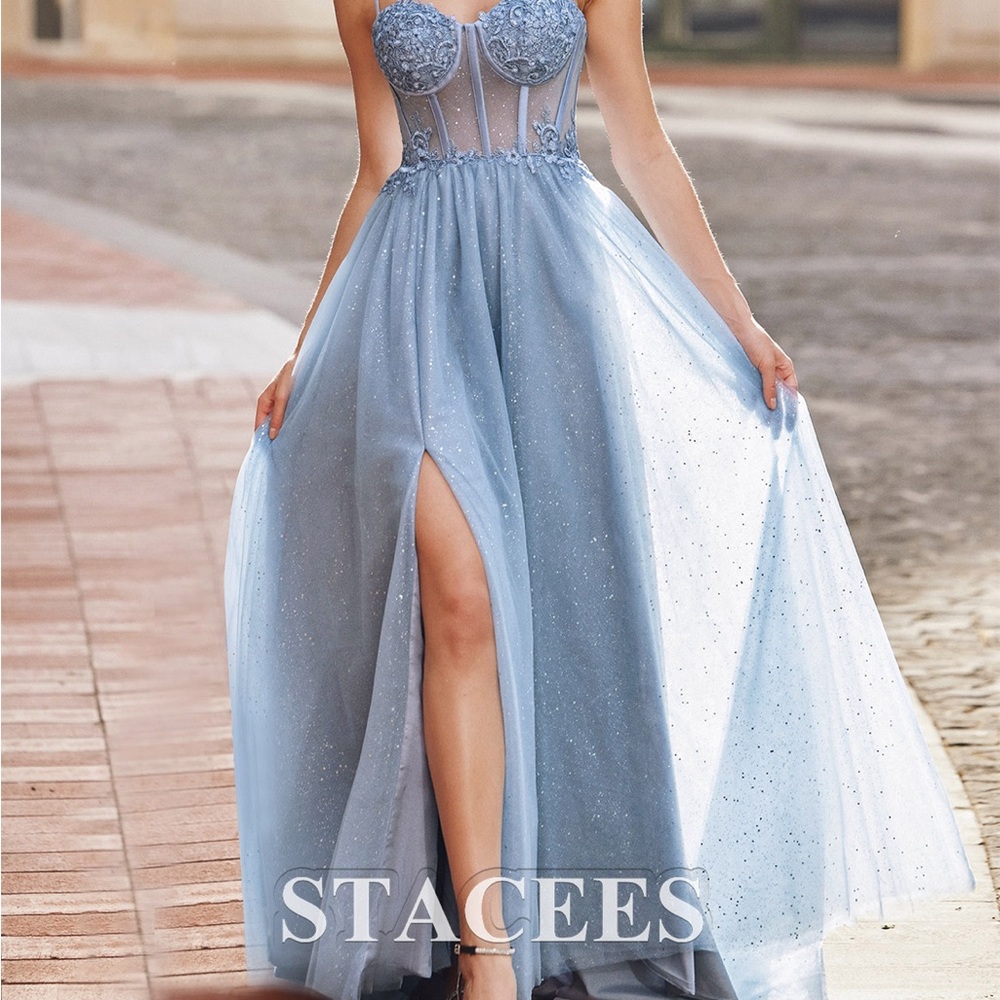 Stacees Dusty Blue Prom Dress Size 2